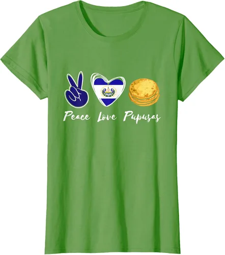 Vista 4 de Pupusas Lover Love Peace El Salvadaor Camiseta Comida Salvadoreña