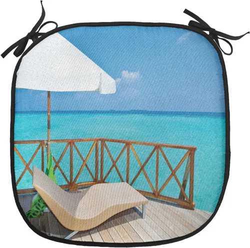 Vista 105 de Lunarable Cojín para silla costera, diván del desierto, descanso solitario, vacaciones, tropical, resort playa, ocio, asiento acolchado para cocina