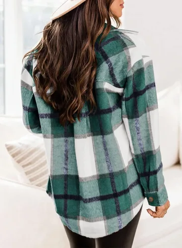 Vista 2 de DOROSE - Abrigo de manga larga con botones para mujer, camisa a cuadros de franela
