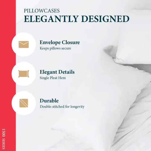 Vista 4 de Juego de 4 fundas de almohada 100% de algodón egipcio, tamaño estándar/Queen, lujosas fundas de almohada de 1500 hilos color blanco satinado, fundas