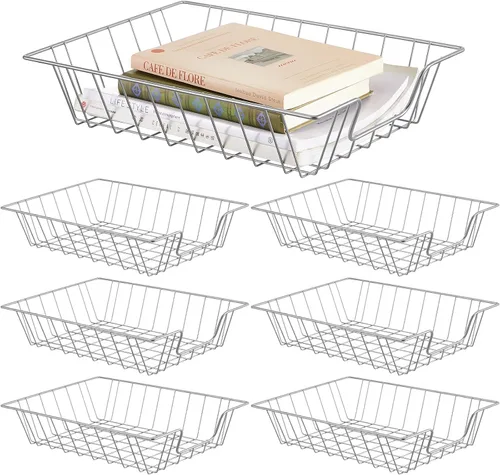 Vista 10 de Yeaqee 3 bandejas de papel de alambre apilables, organizador de escritorio de archivo, cesta de metal para escritorio, almacenamiento de cartas