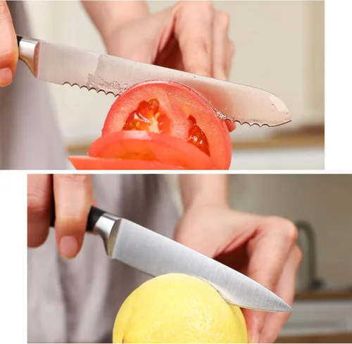 Vista 7 de Juego de cuchillos negros, juego de 15 piezas con afilador integrado y tijeras para cocina, juego de cuchillos aptos para lavavajillas, regalo ideal