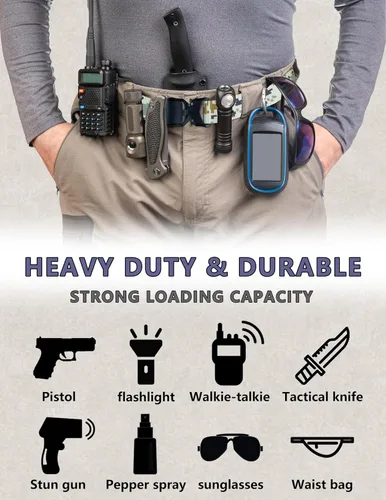 Vista 4 de WOLFHUNT Cinturón táctico para hombre, 2 unidades, cinturón de nailon resistente, hebilla de metal resistente, aparejador militar de senderismo