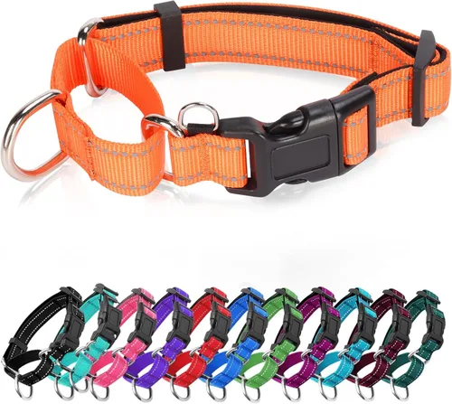 Vista 7 de Collares de perro Martingale reflectantes. Collar de perro con hebilla de liberación rápida. Collar de mascota de nylon ajustable, suave, acolchado