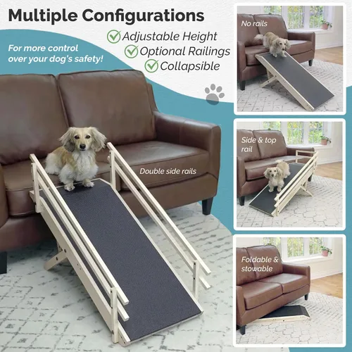 Vista 4 de DoggoRamps Rampa para perros para sofá con rieles de seguridad, ajustable de 14 a 21 pulgadas, con agarre antideslizante y práctica plataforma Claro