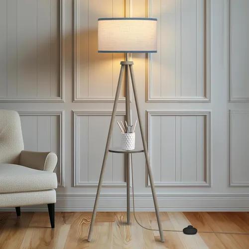 Vista 11 de EOEYYOYB Lámpara de pie con 3 modos de luz ajustables: lámpara de pie con trípode de madera, moderna lámpara de pie LED con brillo regulable