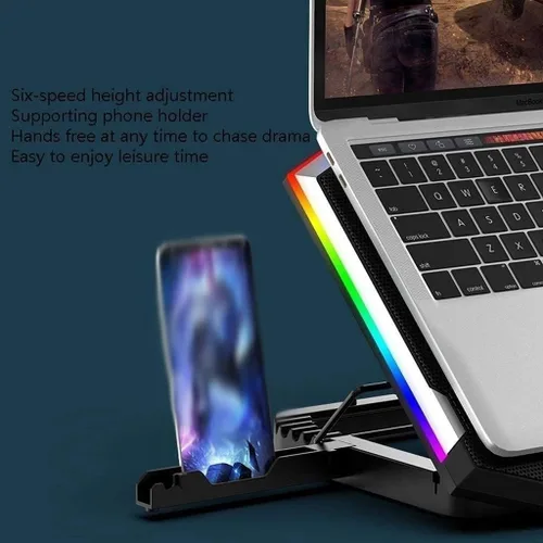 Vista 7 de TOEWOE Almohadilla de enfriamiento para laptop, luces RGB, enfriador para laptop con 6 ventiladores para portátiles de hasta 17.3 pulgadas