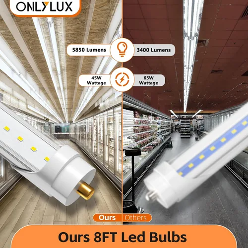 Vista 3 de ONLYLUX Luces LED de 8 pies, T8 96 pulgadas, 45 W, FA8, luces LED de un solo pin 5850 lm, derivación de lastre, 6000 K, bombillas LED F96 de 8 pies