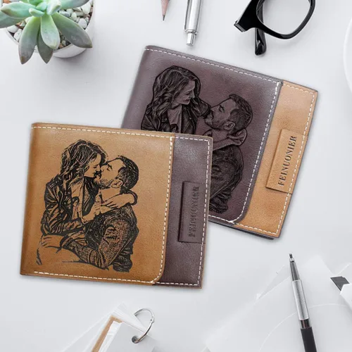 Vista 6 de Carteras grabadas personalizadas foto cuero cartera hombres,marido,papá,hijo,regalos personalizados, Estilo 3 - Rojo Marrón, Estándar