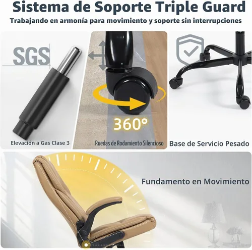 Vista 9 de Silla de oficina – Silla ejecutiva de cuero de escritorio de oficina con respaldo alto con función de balanceo – Ergonómica, transpirable, cómoda