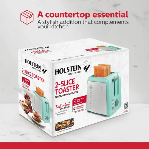 Vista 9 de Holstein Housewares Tostadora de 2 rebanadas con 7 ajustes de tostado, ranuras extra anchas, recalentamiento, descongelación, cancelación