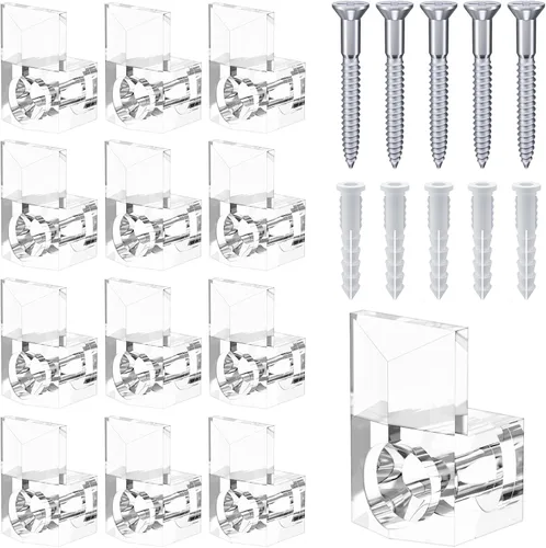 Vista 8 de Kit de soporte de espejo – 22 clips de plástico transparente, clips de retención de vidrio, kit para colgar con tornillos y puerta fija de caja