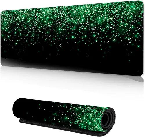 Vista 8 de Alfombrilla de mouse para juegos con textura de mármol, alfombrilla de escritorio con hojas de esmeralda, alfombrilla de mouse extendida XXL