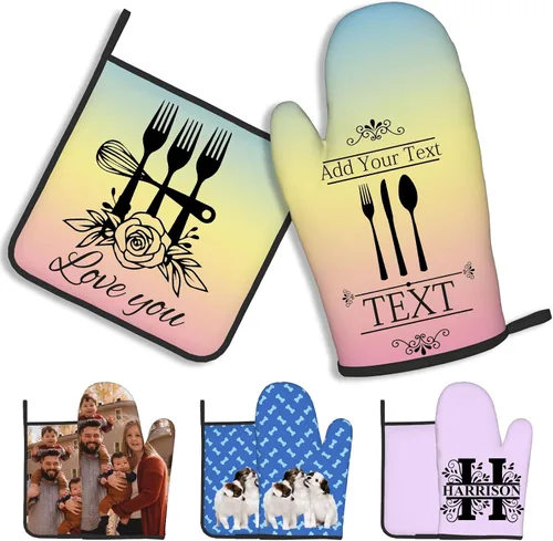 Vista 28 de Manoplas de horno personalizadas con nombre y foto, resistentes al calor y a la intemperie, para amigos y familia, como regalo de cocina, horneado