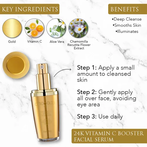 Vista 6 de OROGOLD Suero facial potenciador de vitamina C de 24 quilates, suero facial antienvejecimiento con oro, suero iluminador de la piel para la cara