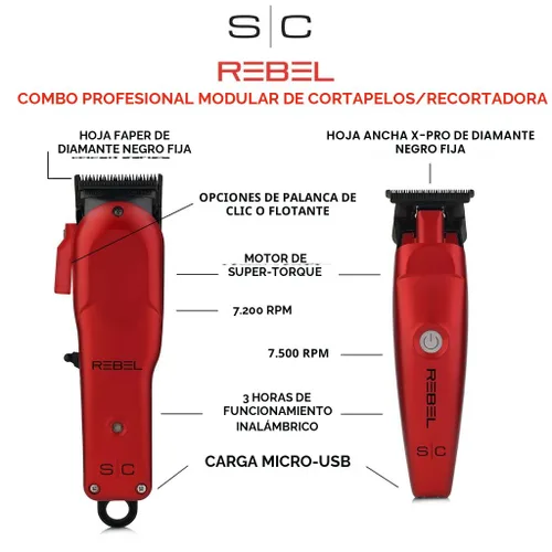 Vista 2 de Stylecraft Rebel Professional - Cortadora de pelo y recortadora de pelo modular con motor de súper par