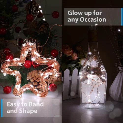 Vista 4 de Ariceleo Guirnalda de luces LED de hadas USB, 1 paquete de luces de hadas de alambre de cobre para interiores, dormitorio, festival, Navidad, boda