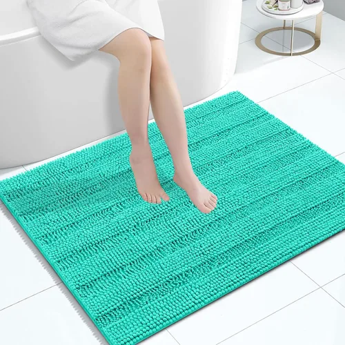 Vista 45 de Grandaily Alfombras de baño de felpilla a rayas de 24 x 16 pulgadas, extra gruesas y suaves, absorbentes, parte trasera de goma, alfombra de ducha