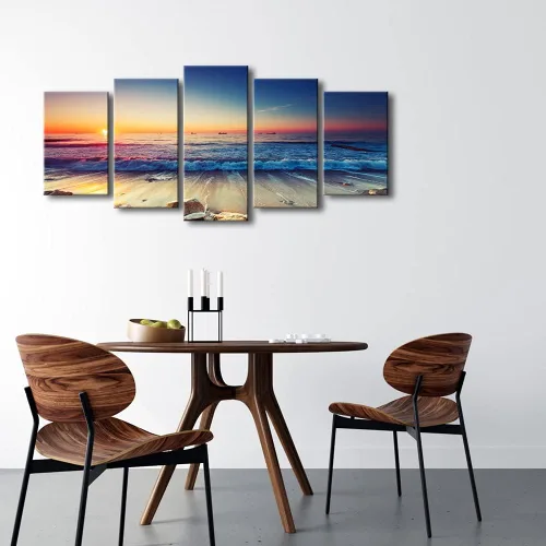 Vista 4 de Pyradecor paisaje de mar moderno en 5 paneles HD, impresiones en lienzo, foto del mar y la playa de gran tamaño, obra de arte en lienzo de pared