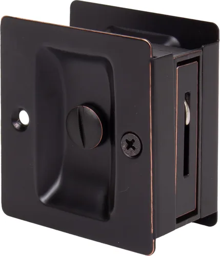 Vista 7 de Stone Harbor Hardware Cerradura de puerta de bolsillo cuadrado premium, función de privacidad, latón antiguo