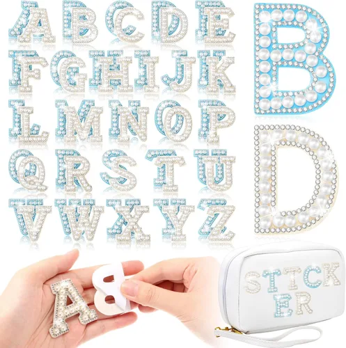 Vista 9 de WILLBOND 52 Piezas Parches Autoadhesivos de Letras con Perlas y Diamantes de Imitación A-Z Calcomanías de Letras con Diamantes de Imitación