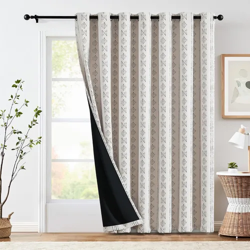 Vista 52 de jinchan - Cortinas bohemias 100% blackout de 54 pulgadas de largo para dormitorio, estampado geométrico negro sobre beige, con ojales