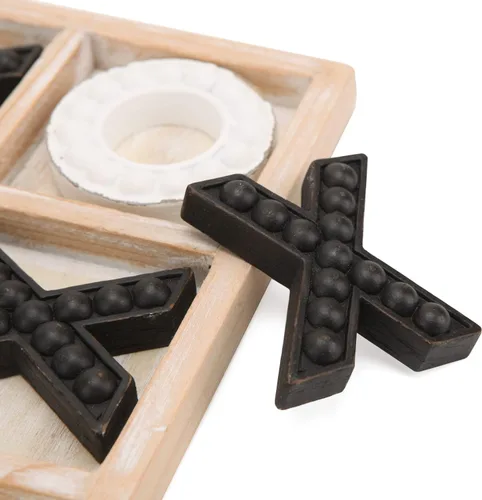 Vista 4 de NIKKY HOME Juego de mesa Tic Tac Toe para decoración de mesa de centro, tablero de madera rústico de 10.6 pulgadas, negro y blanco