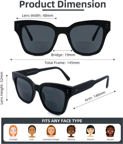 Vista 4 de Lentes de sol bifocales para mujeres y hombres, a la moda, cuadrados, para lectura de sol, lentes de lectura UV400 al aire libre superior 0 fuerza