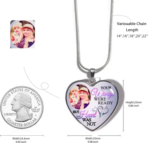 Vista 2 de Drawelry Collar con foto personalizado, collar con dije de imagen personalizada en forma de corazón con alas conmemorativas de cadena de serpiente