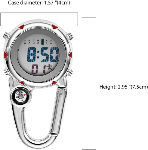 Vista 4 de Clip de brújula digital relojes de hombre blanco y negro, mosquetón impermeable con reloj despertador