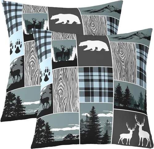 Vista 12 de Erosebridal Juego de 2 fundas de almohada occidentales de 16 x 16 pulgadas, fundas de almohada cuadradas decorativas de cuadrícula marrón retro