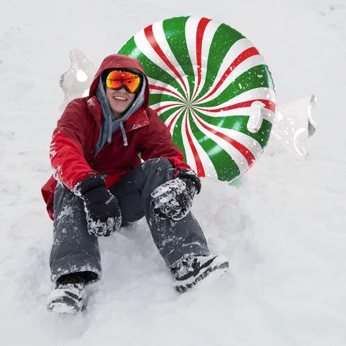 Vista 3 de Tubo de nieve inflable grande de 48 pulgadas para niños y adultos, juguete de invierno duradero para tubos y trineos - menta