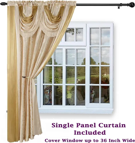 Vista 2 de V Elena - Panel de cortina jacquard de lujo con cenefa de cascada adjunta y bufanda, 54 x 84 pulgadas, color beige
