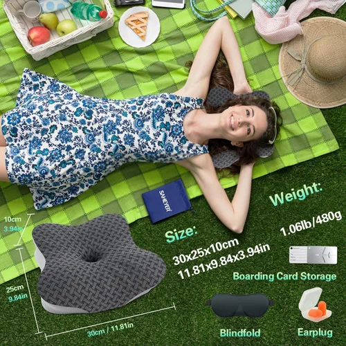 Vista 2 de Almohada de viaje para dormir, almohadas ergonómicas de apoyo cervical para el cuello, almohada de viaje de espuma viscoelástica ligera para Negro