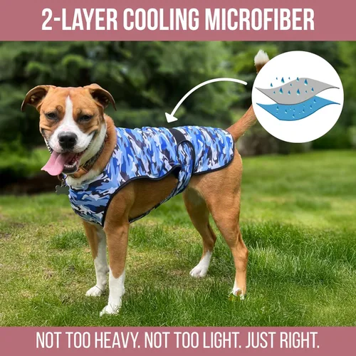 Vista 3 de Chaleco refrescante para perro, chaqueta de refrigeración de microfibra de 2 capas, azul, talla XS Longer cooling duration, balanced comfort, UV