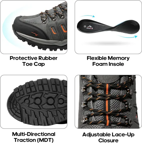 Vista 3 de NORTIV 8 Zapatos de senderismo impermeables para hombre, zapatos de senderismo de cuero para exteriores, senderismo, camping, caminata