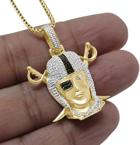 Vista 3 de JewelBooth Colgante deportivo de oro de 10 quilates, sin cuello, tamaño pequeño, de 1.50 pulgadas, 0.40 onzas, de Oakland Raiders, de 0.60oz