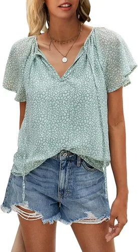 Vista 3 de Mansy - Blusas sueltas de verano con cuello en V y estampado floral para mujer