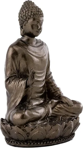 Vista 4 de Figura decorativa de Buda Shakyamuni de 3" pequeña Top Collection. Resina con acabado en bronce.