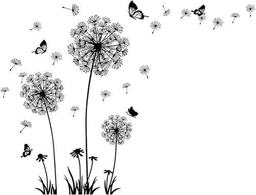 Vista 8 de Arawat Calcomanías de pared de diente de león, 2 juegos de calcomanías de flores, murales, mariposas, despegar y pegar, decoración de habitación
