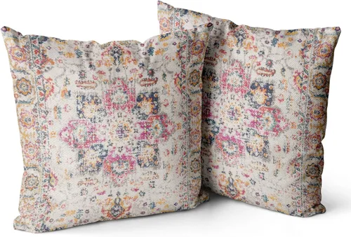 Vista 24 de Snycler Fundas de Almohada Decorativas Bohemias 16x16 pulgadas Juego de 2 Patrón de Alfombra Bohemia de Doble Cara Algodón Suave Funda de Cojín