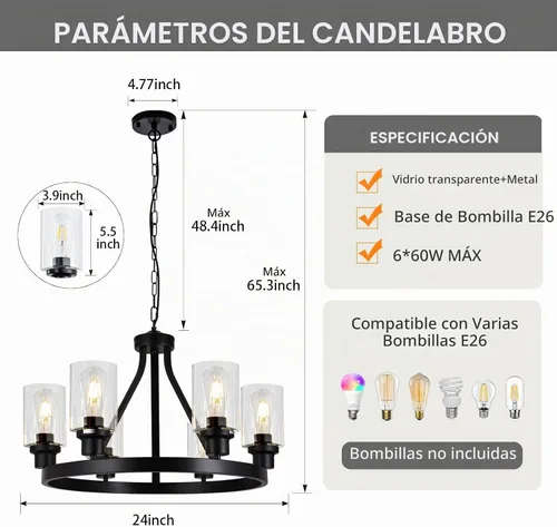 Vista 3 de lámpara de araña de granja de 6 luces con rueda de vagón, accesorios de luz colgante para comedor, sala de estar, isla de cocina, vestíbulo