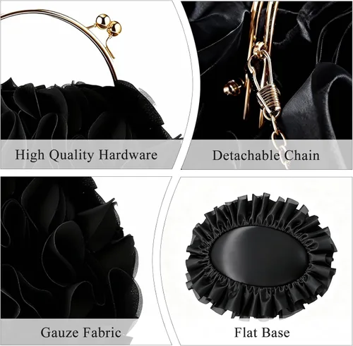 Vista 4 de Bolso de mano de noche para mujer, monederos de satén floral con cadena para bodas, fiestas, bailes de graduación Floral, Satin, with Chain, for