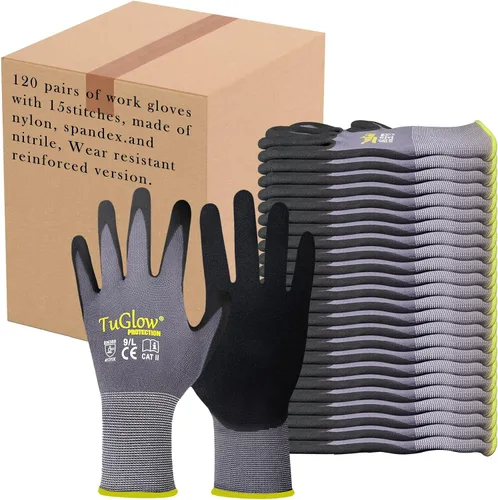 Vista 8 de Gasoline Work Gloves MicroFoam Nitrile Coated-12 Pairs,Seamless Knit Nylon&Spandex Gloves,Grey Work gloves