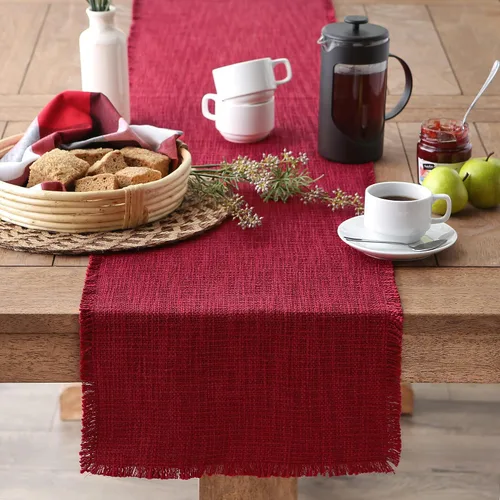 Vista 3 de DII Colección de mesa de lino, lavable a máquina, camino de mesa, 14.5x72, arándano