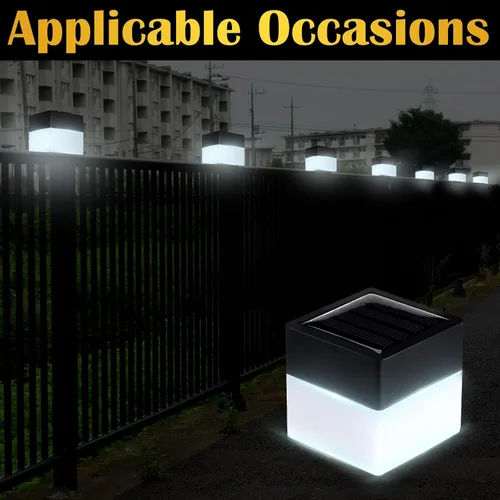 Vista 6 de Tujoe Luces solares para poste de valla de 2 x 2 pulgadas (2.0 in x 2.0 in) (blanco, paquete de 6)