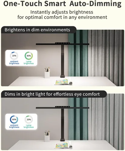 Vista 3 de Lámpara de escritorio con abrazadera para oficina en casa, luz brillante de 24 W con adaptador Touch Control Computer Lights, Flexible Gooseneck