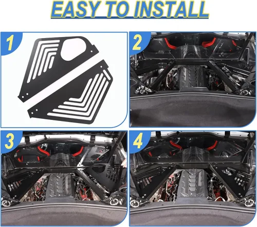 Vista 5 de Cubierta de panel de bahía de motor compatible con Chevrolet Corvette C8 2020-2023, cubiertas traseras de aleación de aluminio para motor izquierda