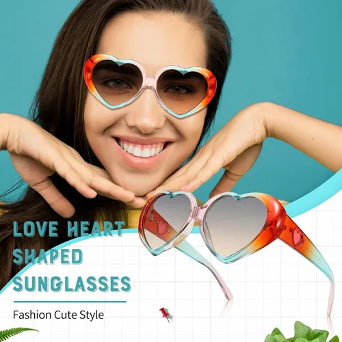 Vista 3 de FEISEDY Gafas de sol con forma de corazón de amor para mujer, gafas retro de estilo lindo B2341