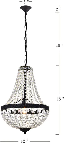 Vista 3 de Bestier Moderno imperio francés con acabado negro de granja, lámpara colgante de cristal de granja, lámpara LED de techo, lámpara de comedor, baño